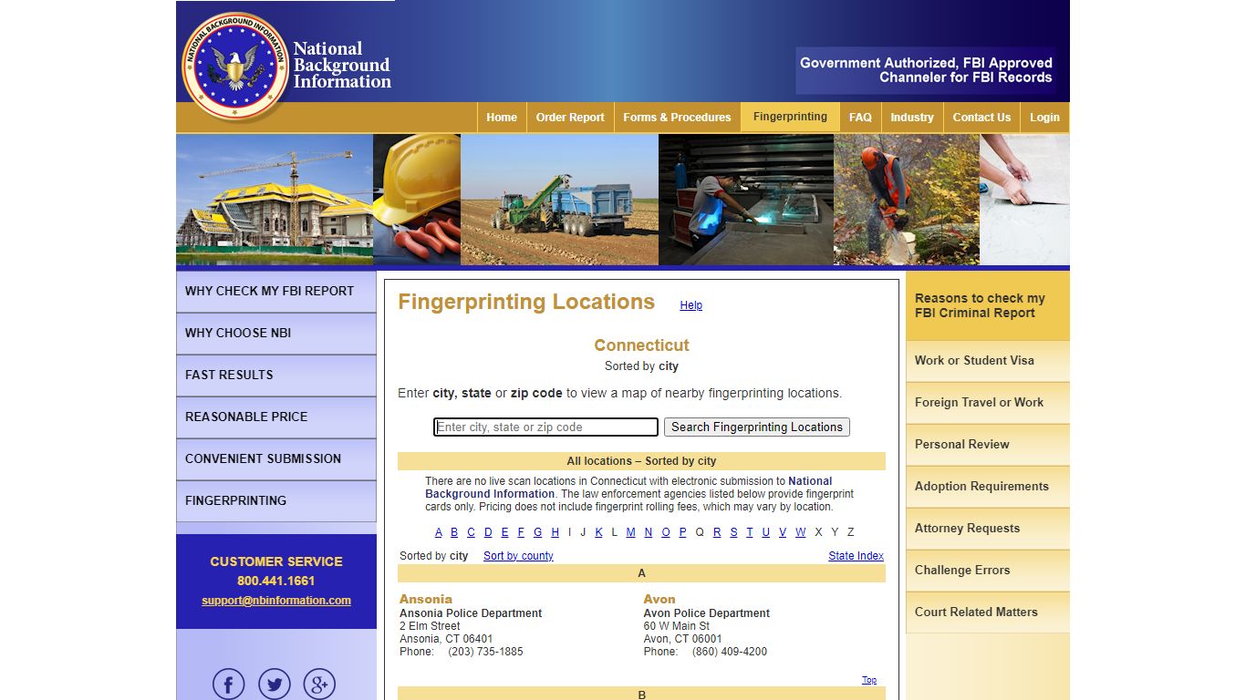 National Background Information - Connecticut Fingerprinting Locations